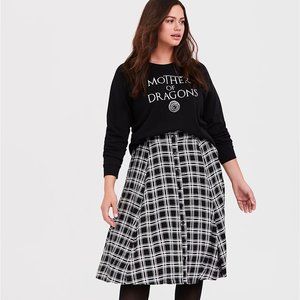 Black and White Plaid Button Midi Skirt